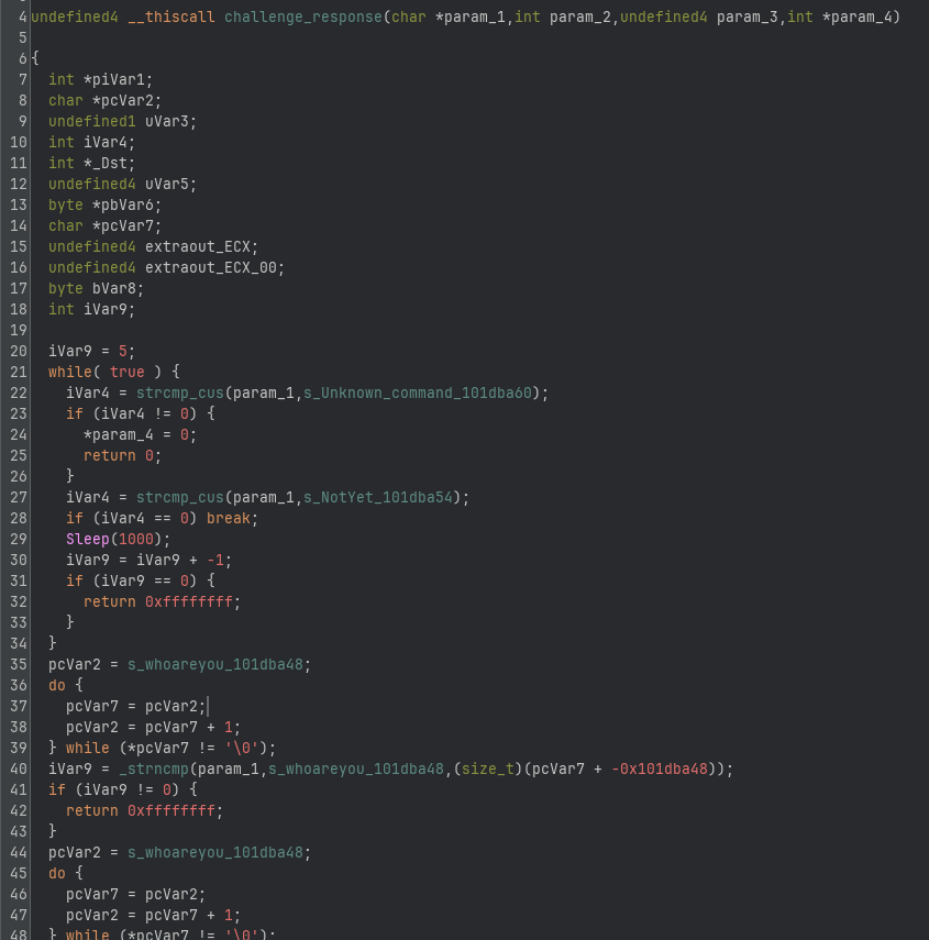 Screenshot of Ghidra showing decompiled function